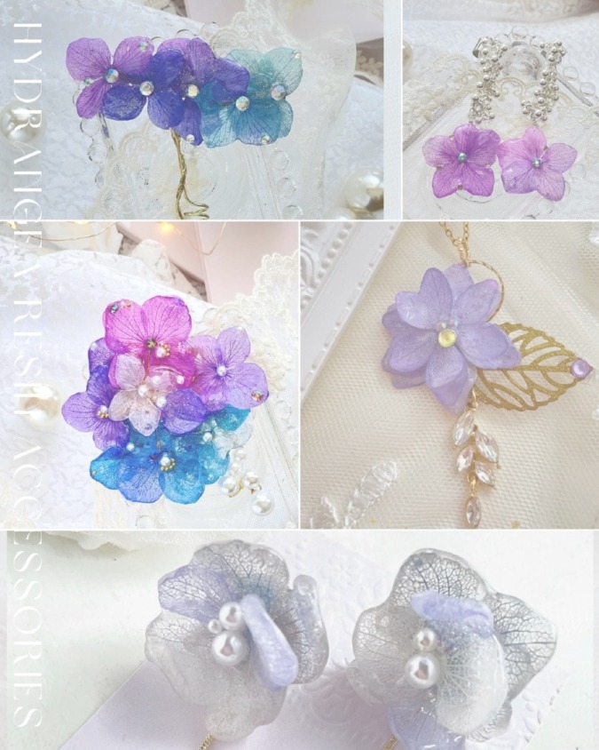 本物の紫陽花で作ったアクセサリー&小さな仏壇にピッタリな光る仏花 ツキノミチ